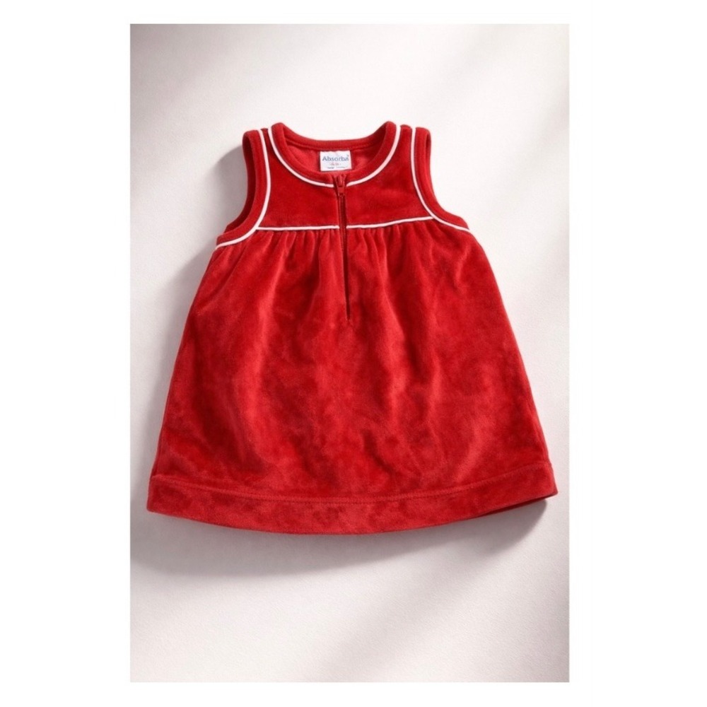 Absorba Red Velour Baby Dress 3M Vintage Retro Y2K Minimalist Comfy Cozy Soft